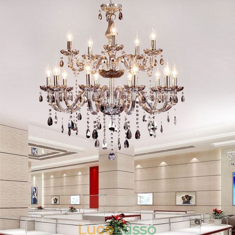 Grande lampadario di cristallo europeo elegante lampada a sospensione