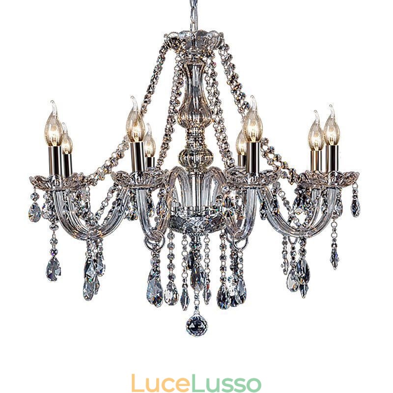 Grande lampadario di cristallo europeo, luce da soffitto trasparente