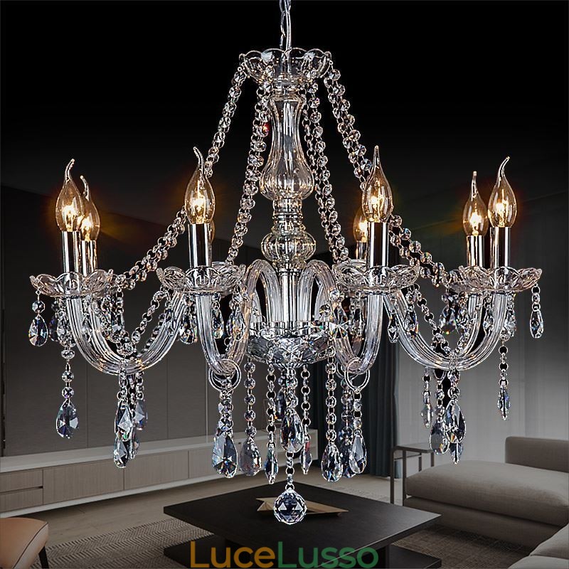 Grande lampadario di cristallo europeo, luce da soffitto trasparente