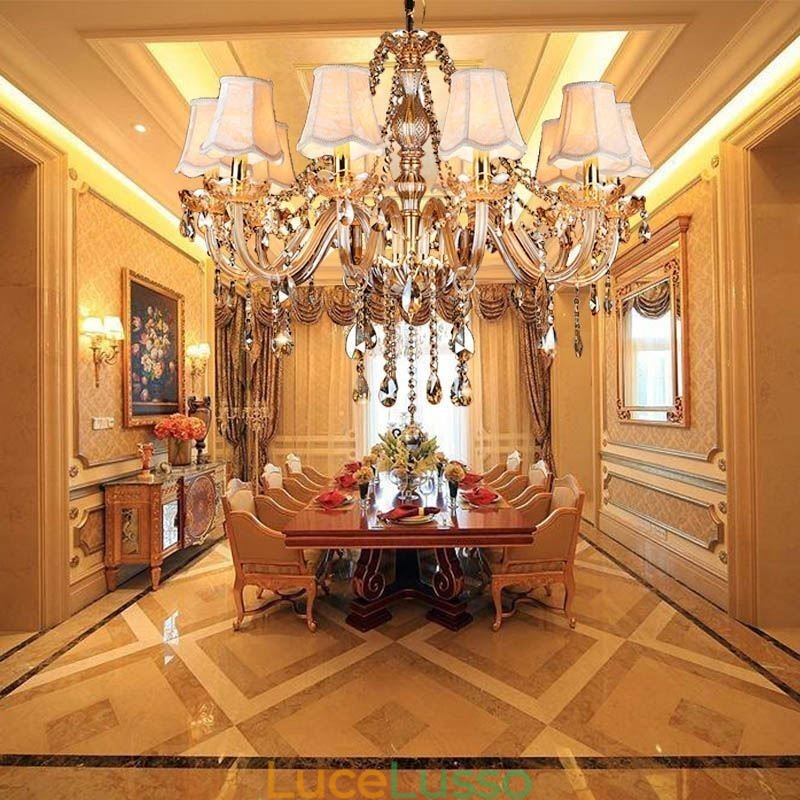 Grande lampadario di cristallo, lampada a sospensione europea di lusso