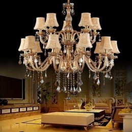 Grande lampadario di cristallo di lusso, luce da soffitto europea color ambra