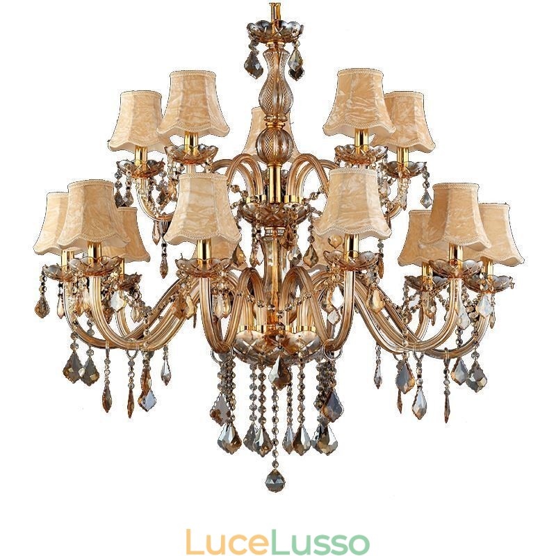 Grande lampadario di cristallo di lusso, luce da soffitto europea color ambra