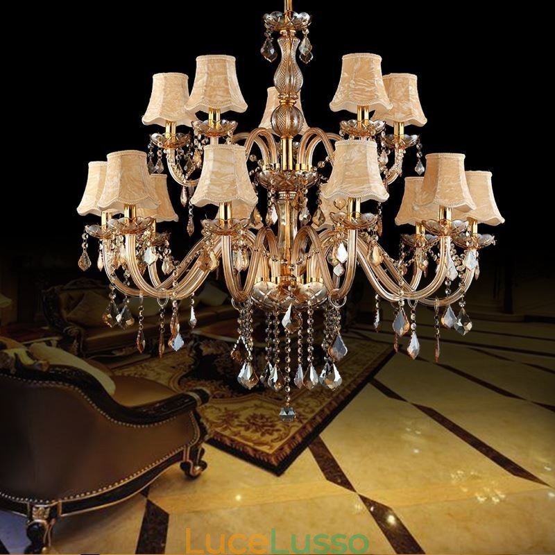 Grande lampadario di cristallo di lusso, luce da soffitto europea color ambra