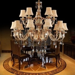 Grande lampadario di cristallo di lusso, luce da soffitto europea color ambra