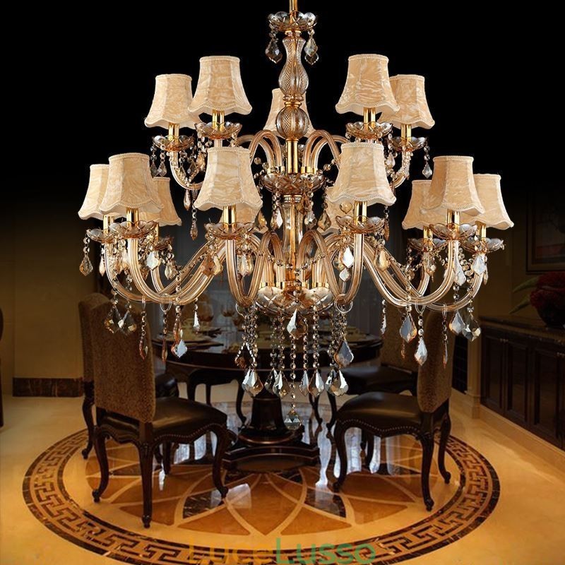Grande lampadario di cristallo di lusso, luce da soffitto europea color ambra