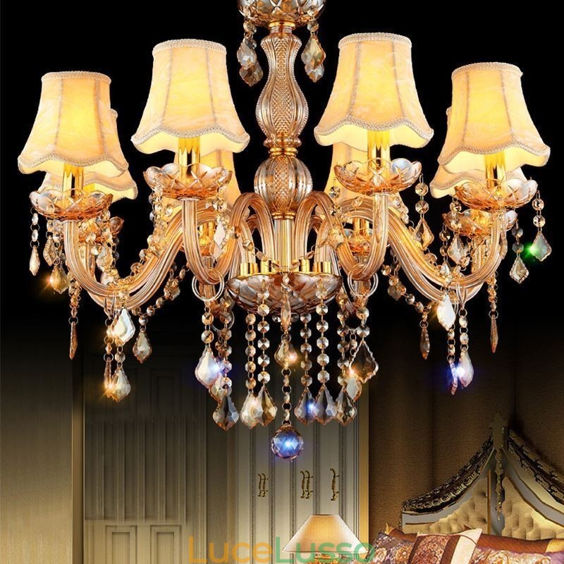 Lampadario di cristallo europeo Elegante lampada a sospensione color ambra