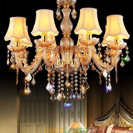 Lampadario di cristallo europeo Elegante lampada a sospensione color ambra Lampadario di cristallo europeo Elegante lampada a sospensione color ambra