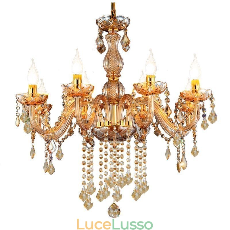 Lampadario di cristallo europeo Elegante lampada a sospensione color ambra