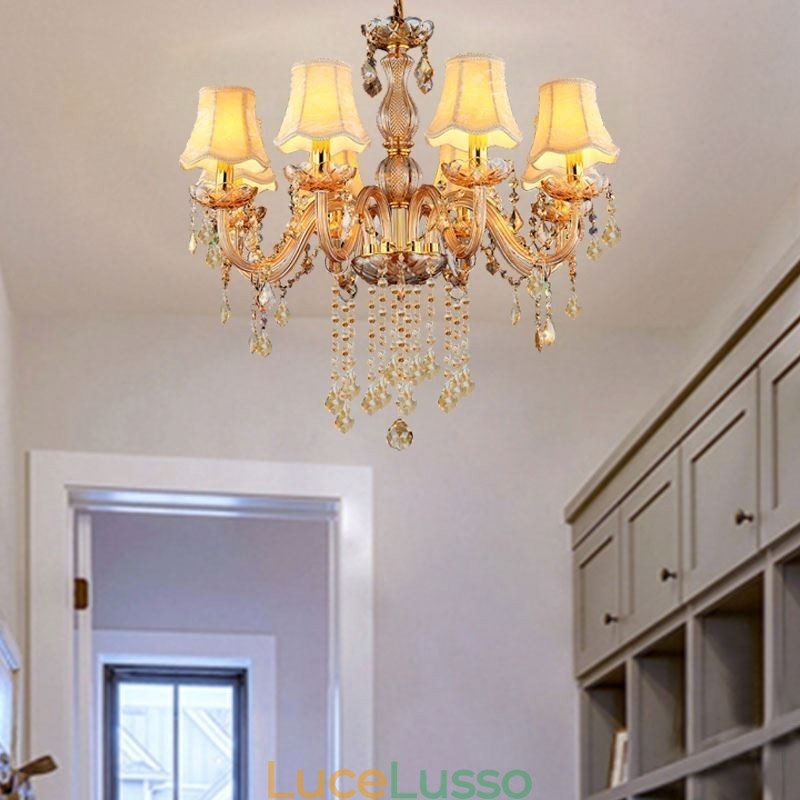 Lampadario di cristallo europeo Elegante lampada a sospensione color ambra