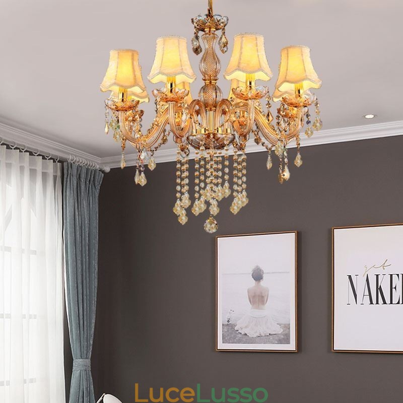 Lampadario di cristallo europeo Elegante lampada a sospensione color ambra