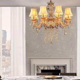 Lampadario di cristallo europeo Elegante lampada a sospensione color ambra