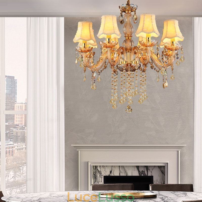 Lampadario di cristallo europeo Elegante lampada a sospensione color ambra