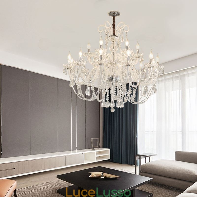 Grande lampadario di cristallo europeo bianco