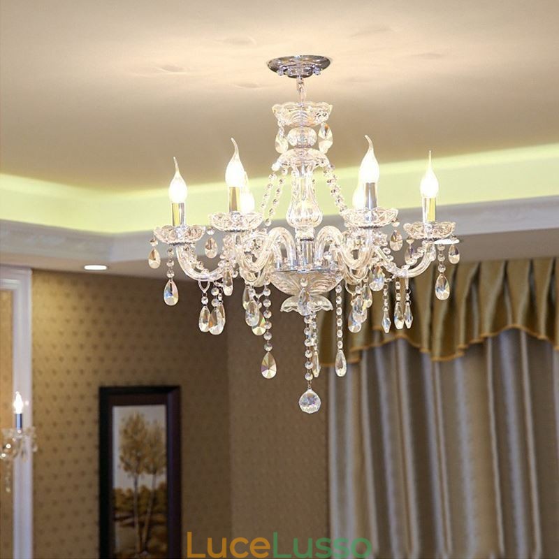 Lampadario moderno in cristallo, luce pendente europea trasparente