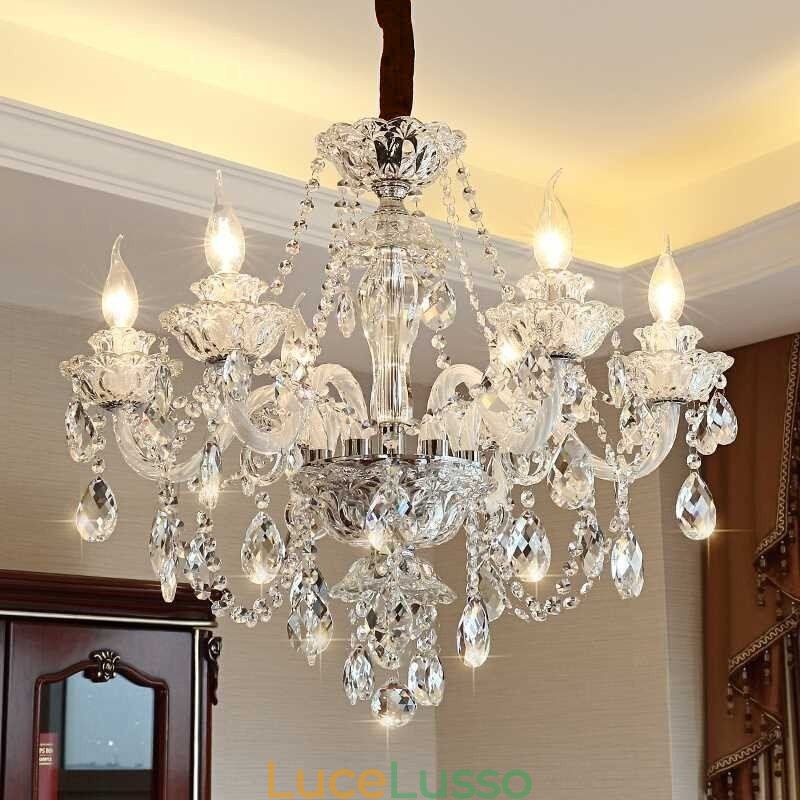 Lampadario di cristallo di lusso, elegante lampadario europeo