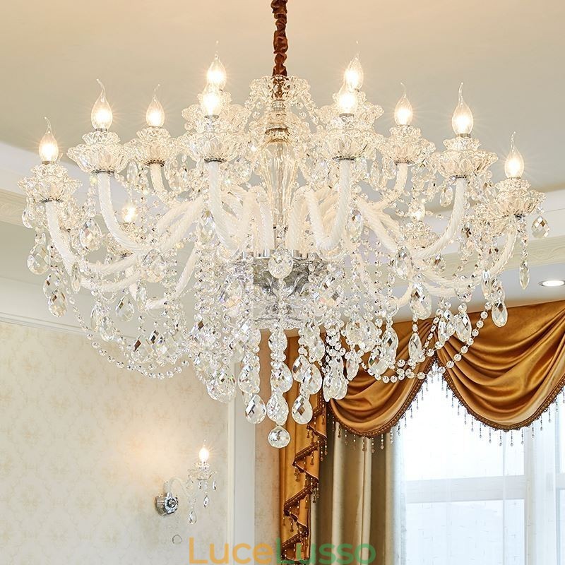 Lampadario di cristallo di lusso, elegante lampadario europeo