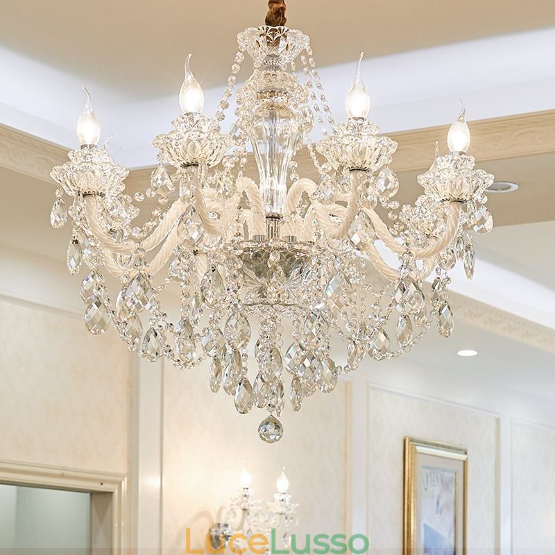 Lampadario di cristallo di lusso, elegante lampadario europeo