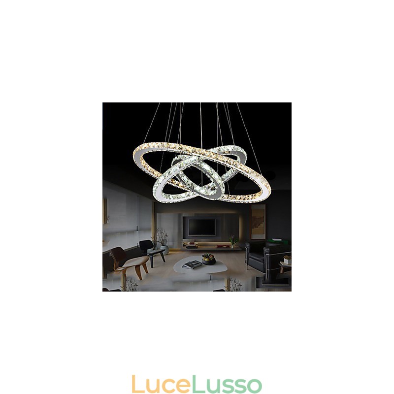 Lampade a sospensione Ambra e trasparente K9 Lampadario in cristallo Luci Illuminazione con 3 anelli
