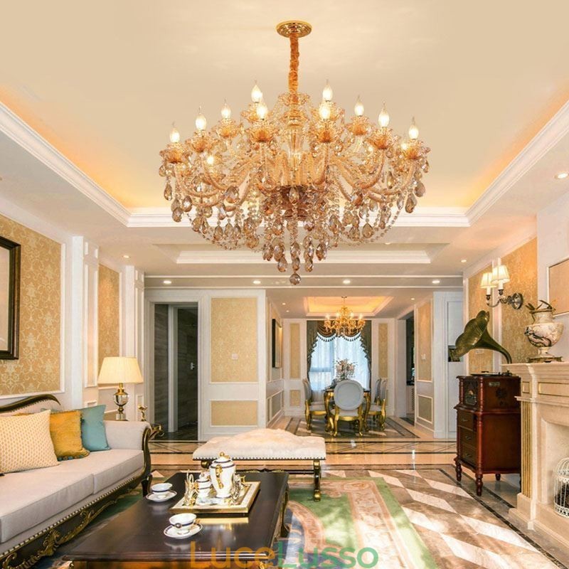 Lampadario di cristallo europeo di lusso Cognac Pendant Light