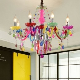 Lampadario di cristallo colorato, lampada a sospensione unica europea