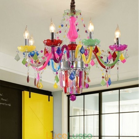 Lampadario di cristallo colorato, lampada a sospensione unica europea Lampadario di cristallo colorato, lampada a sospensione unica europea