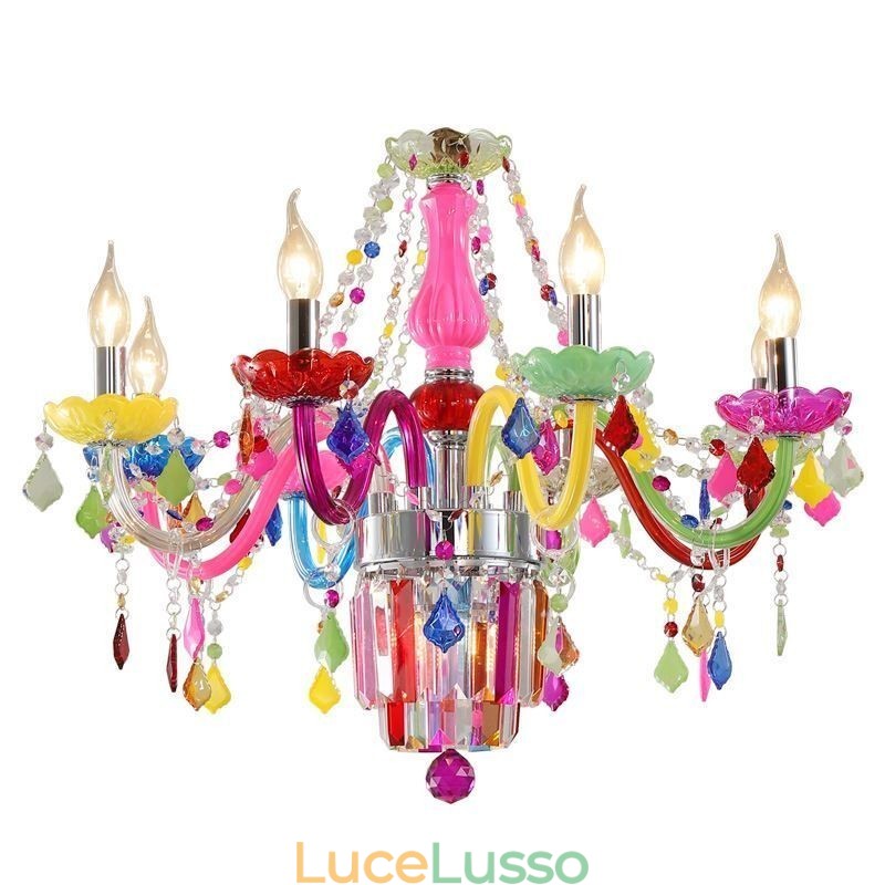 Lampadario di cristallo colorato, lampada a sospensione unica europea