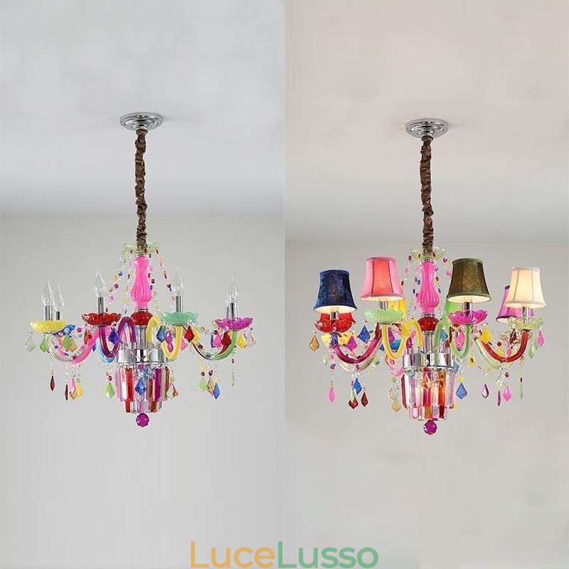 Lampadario di cristallo colorato, lampada a sospensione unica europea
