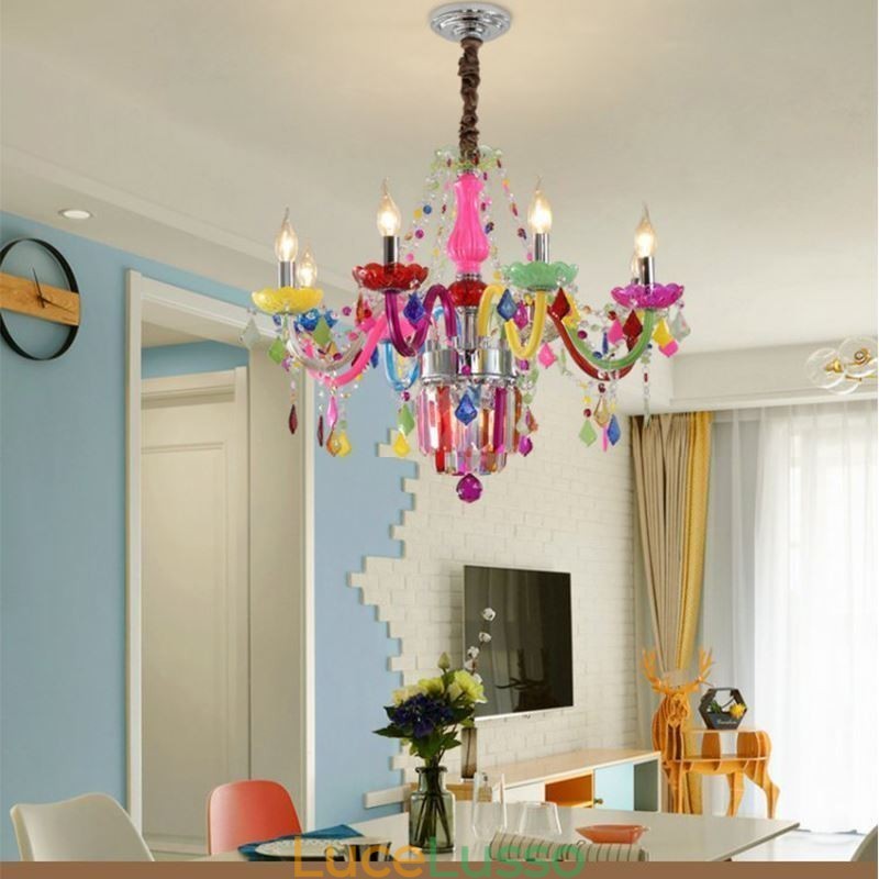 Lampadario di cristallo colorato, lampada a sospensione unica europea