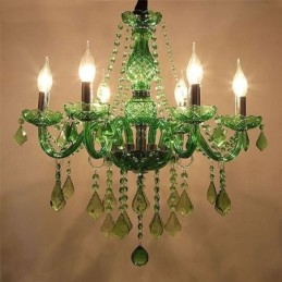 Lampadario di cristallo unico in stile europeo, luce pendente verde erba