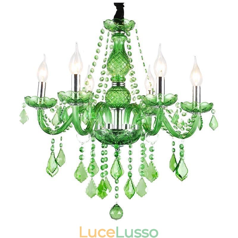 Lampadario di cristallo unico in stile europeo, luce pendente verde erba