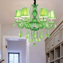 Lampadario di cristallo unico in stile europeo, luce pendente verde erba