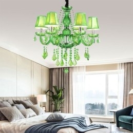 Lampadario di cristallo unico in stile europeo, luce pendente verde erba