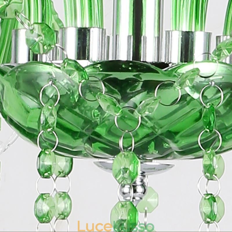 Lampadario di cristallo unico in stile europeo, luce pendente verde erba