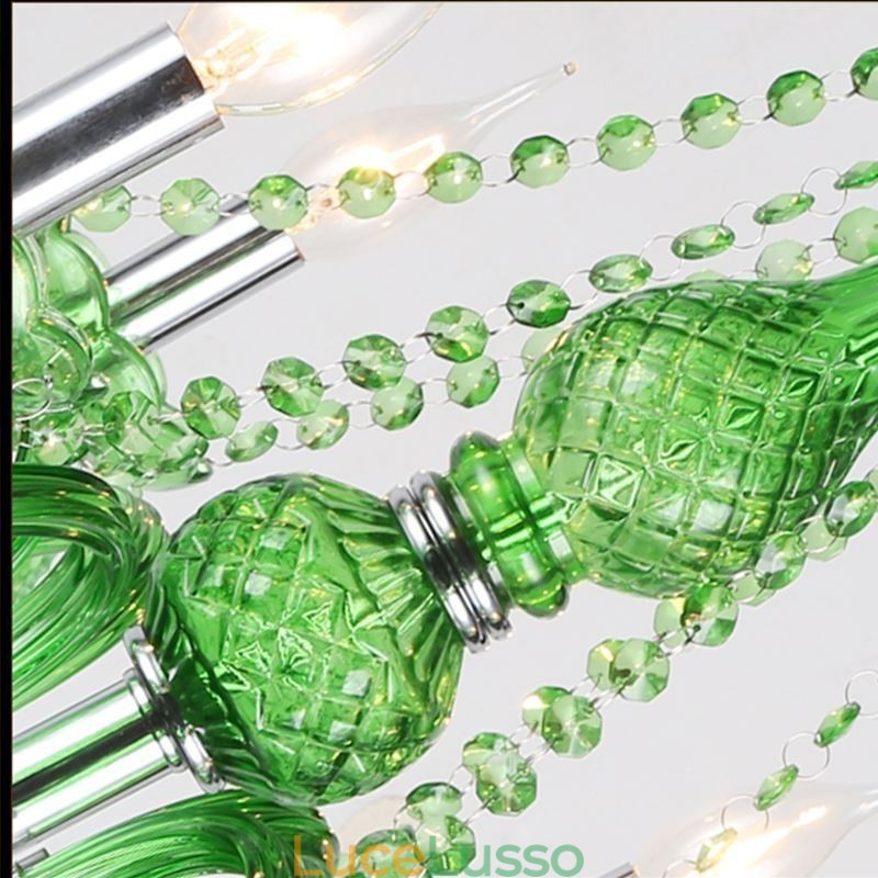 Lampadario di cristallo unico in stile europeo, luce pendente verde erba
