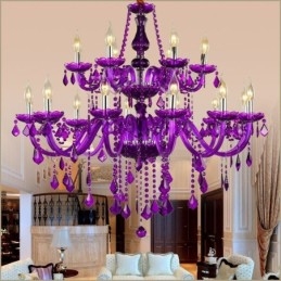 Lampadario di cristallo in stile europeo, luce pendente viola