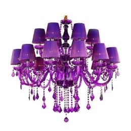 Lampadario di cristallo in stile europeo, luce pendente viola