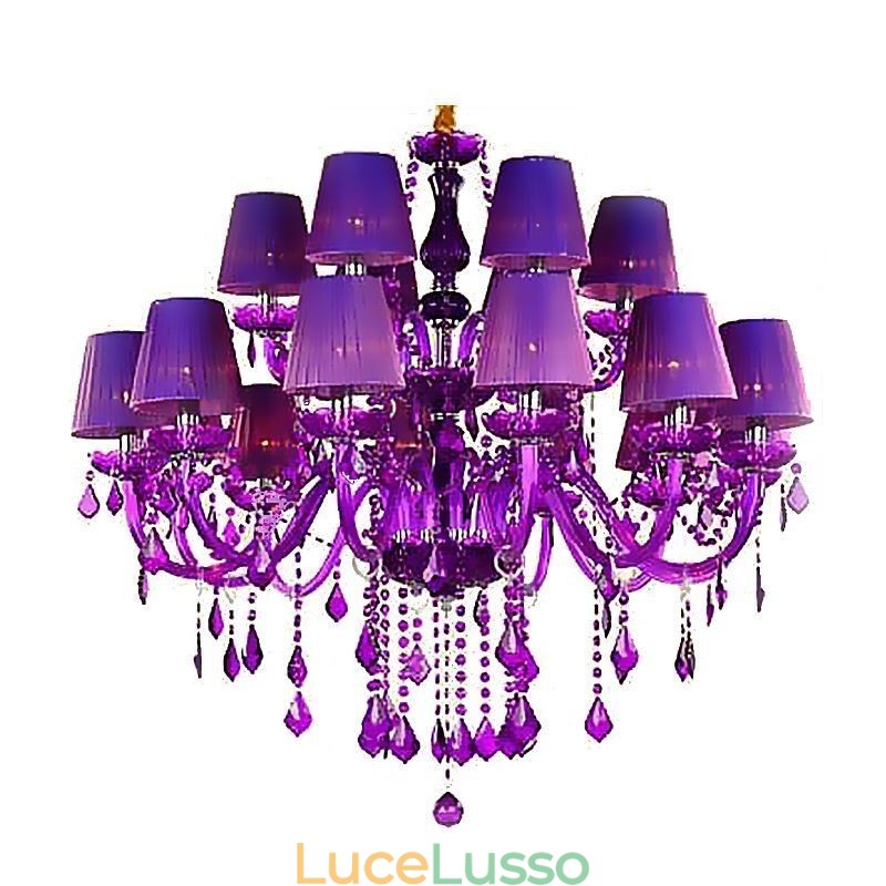 Lampadario di cristallo in stile europeo, luce pendente viola