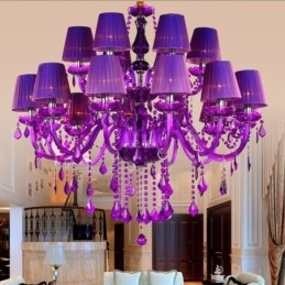 Lampadario di cristallo in stile europeo, luce pendente viola