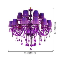 Lampadario di cristallo in stile europeo, luce pendente viola