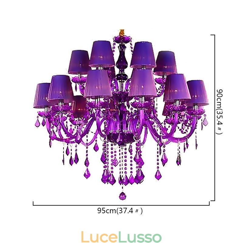 Lampadario di cristallo in stile europeo, luce pendente viola