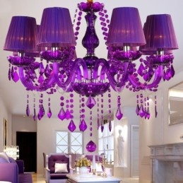 Elegante lampadario di cristallo in stile europeo, luce pendente viola