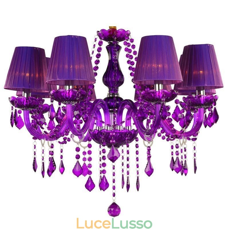 Elegante lampadario di cristallo in stile europeo, luce pendente viola