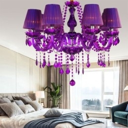 Elegante lampadario di cristallo in stile europeo, luce pendente viola