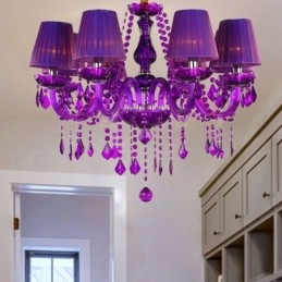 Elegante lampadario di cristallo in stile europeo, luce pendente viola