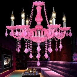 Lampadario di cristallo in stile europeo, luce pendente rosa romantica