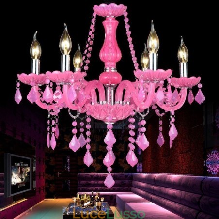 Lampadario di cristallo in stile europeo, luce pendente rosa romantica Lampadario di cristallo in stile europeo, luce pendente rosa romantica