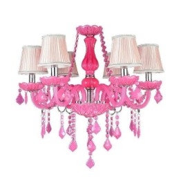 Lampadario di cristallo in stile europeo, luce pendente rosa romantica