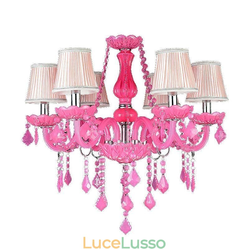 Lampadario di cristallo in stile europeo, luce pendente rosa romantica