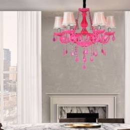 Lampadario di cristallo in stile europeo, luce pendente rosa romantica
