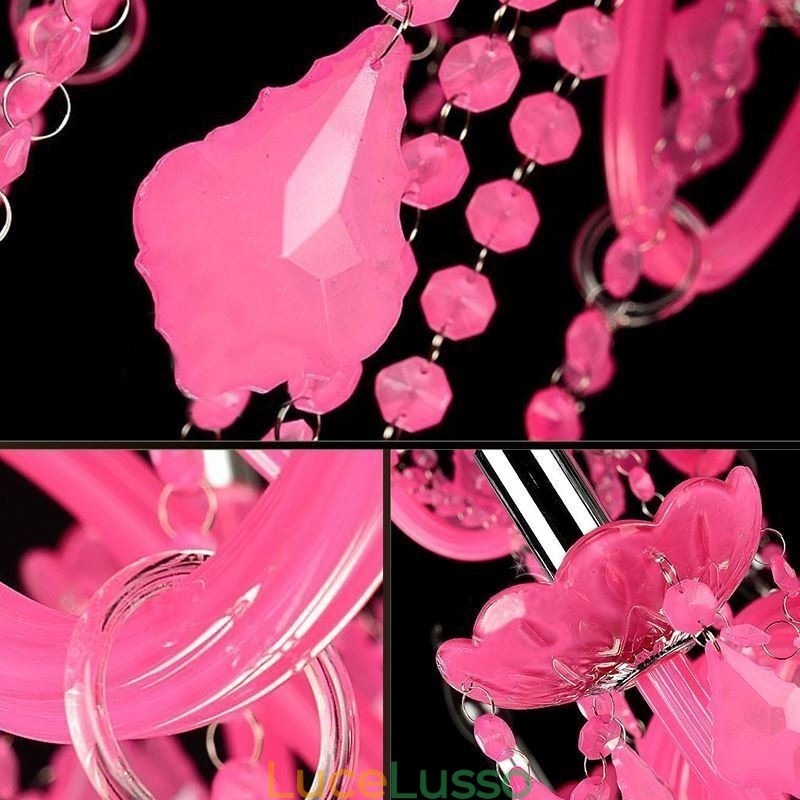 Lampadario di cristallo in stile europeo, luce pendente rosa romantica